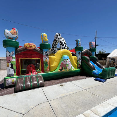 Binnen- en buitenplezier Commercieel PVC opblaasbaar boerderijdier Bouncy Castle met glijbaan