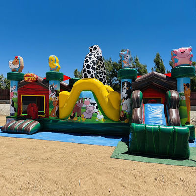 Binnen- en buitenplezier Commercieel PVC opblaasbaar boerderijdier Bouncy Castle met glijbaan
