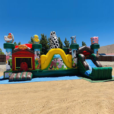 Binnen- en buitenplezier Commercieel PVC opblaasbaar boerderijdier Bouncy Castle met glijbaan
