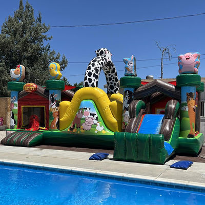 Binnen- en buitenplezier Commercieel PVC opblaasbaar boerderijdier Bouncy Castle met glijbaan