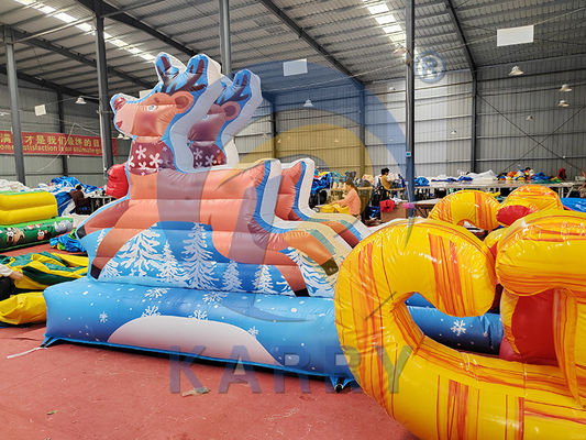 Blower inbegrepen Commerciële Pvc opblaasbare Santa sleigh selfie met rendieren voor feest