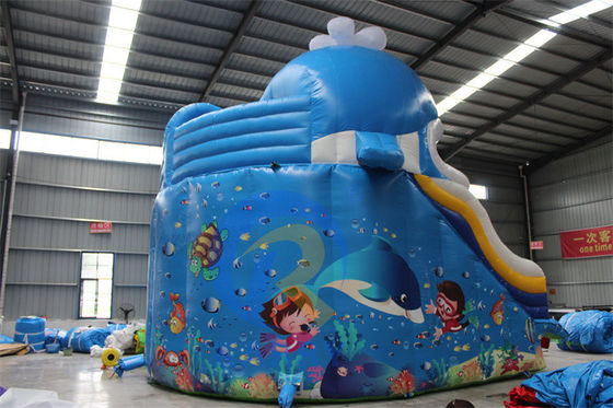 Draagbare PVC 0,55 mm tralies opblaasbare waterslide met zwembaden en zwembadballenspeelgoed