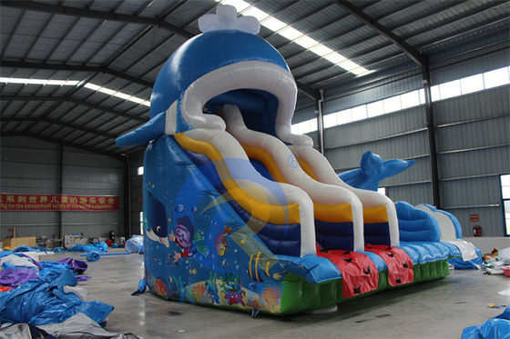 Draagbare PVC 0,55 mm tralies opblaasbare waterslide met zwembaden en zwembadballenspeelgoed