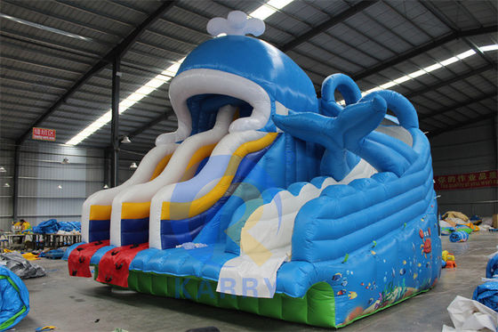 Draagbare PVC 0,55 mm tralies opblaasbare waterslide met zwembaden en zwembadballenspeelgoed