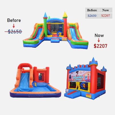 Commercieel springhuis met opblaasbare combinatie kasteelslide en zwembad
