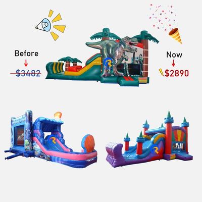 Indoor Outdoor Entertainment Commercieel opblaasbaar pvc springhuis met waterslide