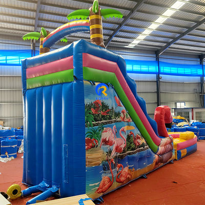 Maximale capaciteit 100-500 kg opblaasbare waterslide met zwembad en spannend Flamingo-ontwerp