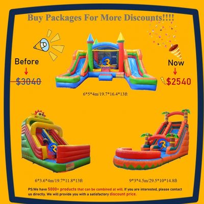 Indoor Outdoor Entertainment Commercieel opblaasbaar pvc springhuis met waterslide