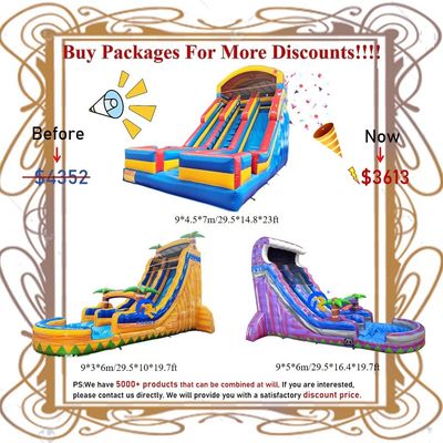 Indoor Outdoor Entertainment Commercieel opblaasbaar pvc springhuis met waterslide
