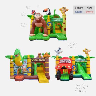 PVC opblaasbaar springkasteel met dia Commercial Grade Jungle Theme