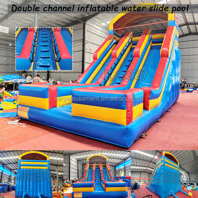 Opblaasbare spelletjes voor kinderen Verhuur voor commerciële feesten PVC-opblaasbare waterglijbaan met dubbele baan
