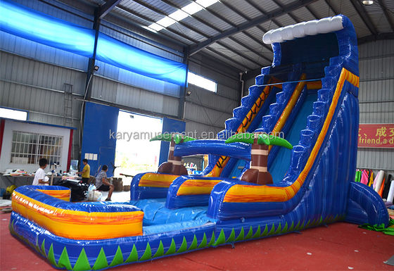Digitaal drukken 23ft hoog Blauw Marmer Fantasy Waterglijbaan Opblaasbare Spellen te huur