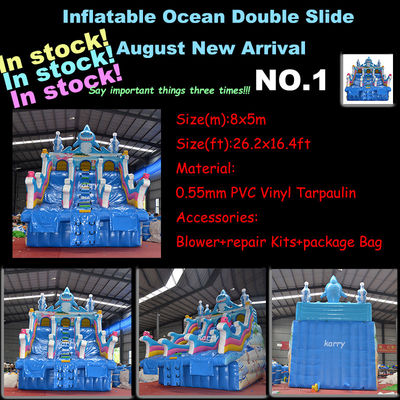 Dubbelbaan Witte Bounce House Tractor Air Bouncer Opblaasbare waterglijbaan Klaar om te verzenden