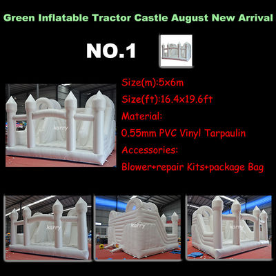Dubbelbaan Witte Bounce House Tractor Air Bouncer Opblaasbare waterglijbaan Klaar om te verzenden