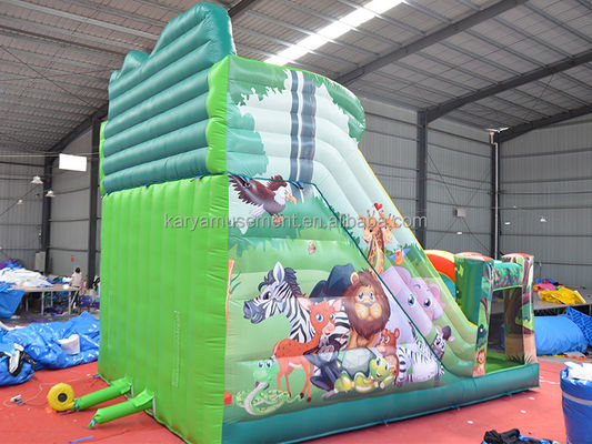 Indoor en Outdoor Fun 2024 PVC Jungle Animal Double-Lane opblaasbare natte en droge glijbaan