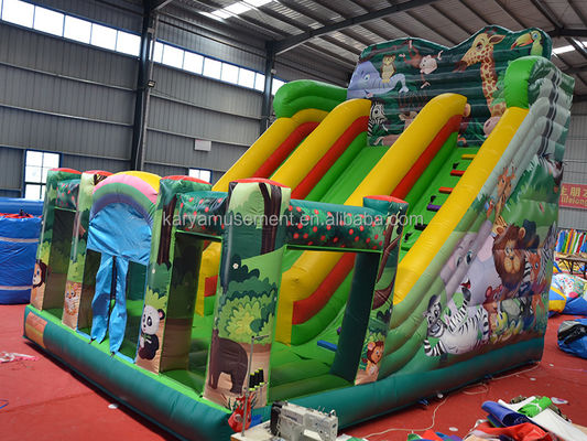 Indoor en Outdoor Fun 2024 PVC Jungle Animal Double-Lane opblaasbare natte en droge glijbaan