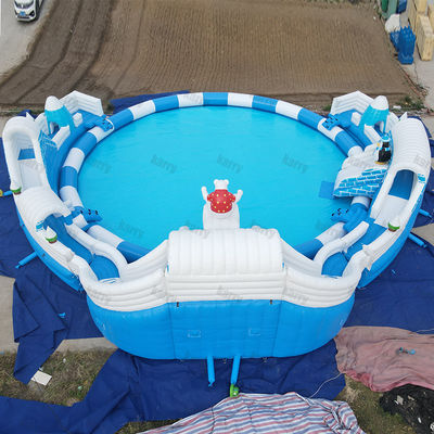 Maximale capaciteit 100-500 kg Groot sneeuwkoninkrijk opblaasbaar waterpark met zwembad en glijbanen