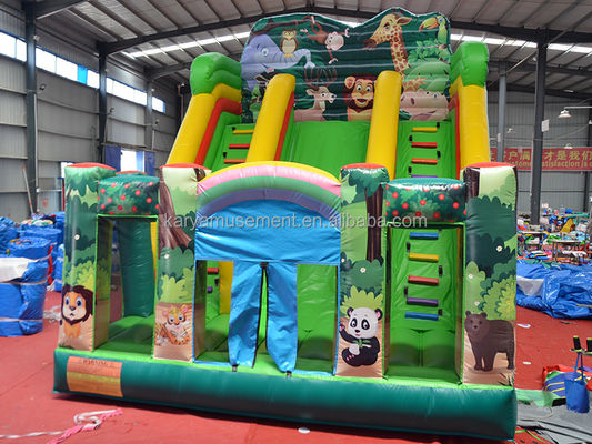 Indoor en Outdoor Fun 2024 PVC Jungle Animal Double-Lane opblaasbare natte en droge glijbaan