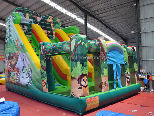 Indoor en Outdoor Fun 2024 PVC Jungle Animal Double-Lane opblaasbare natte en droge glijbaan