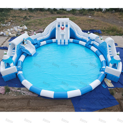 Maximale capaciteit 100-500 kg Groot sneeuwkoninkrijk opblaasbaar waterpark met zwembad en glijbanen