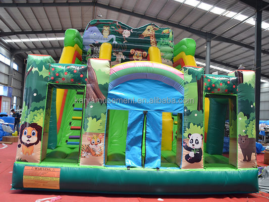 Indoor en Outdoor Fun 2024 PVC Jungle Animal Double-Lane opblaasbare natte en droge glijbaan