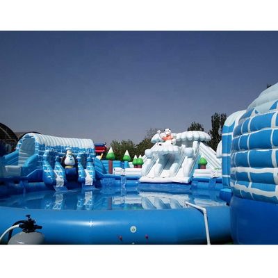 Indoor Custom opblaasbare mobiele waterpark met overgrote zwembad grappig ijsbeer thema