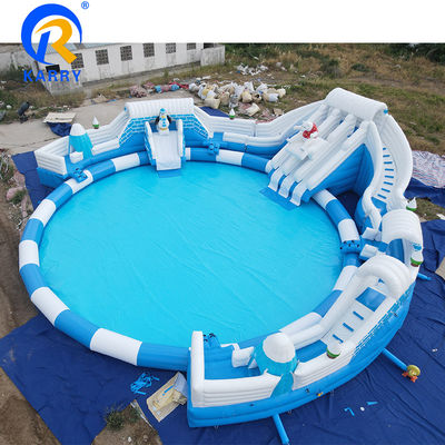 Indoor Custom opblaasbare mobiele waterpark met overgrote zwembad grappig ijsbeer thema