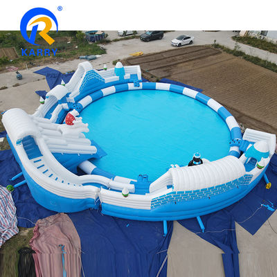Indoor Custom opblaasbare mobiele waterpark met overgrote zwembad grappig ijsbeer thema