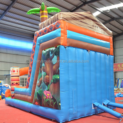 0.55mm PVC Tarpaulin Oorspronkelijke DJUNGEL waterglijbaan met rotsklimmuur en springglijbaan
