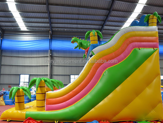 Outdoor Park Game 2-Lane Tropische Palm PVC opblaasbare Dinosaurus Spring Bounce Slide