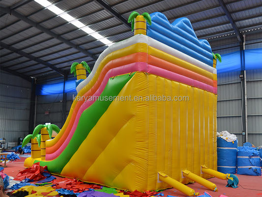 Outdoor Park Game 2-Lane Tropische Palm PVC opblaasbare Dinosaurus Spring Bounce Slide