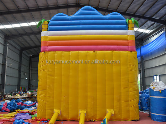 Outdoor Park Game 2-Lane Tropische Palm PVC opblaasbare Dinosaurus Spring Bounce Slide