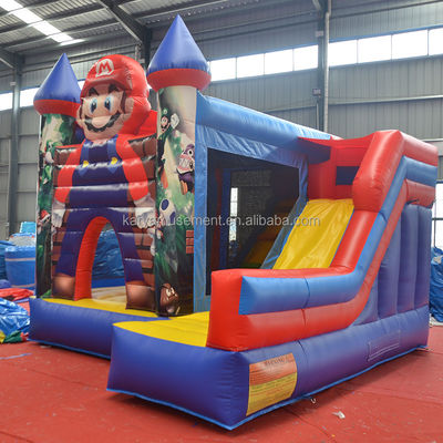 0.55mm PVC Vinyl Tarpaulin opblaasbaar Mario Bounce House Combo Castle Slide met Blower