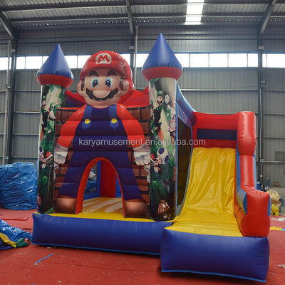 0.55mm PVC Vinyl Tarpaulin opblaasbaar Mario Bounce House Combo Castle Slide met Blower