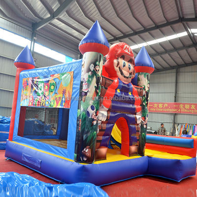 0.55mm PVC Vinyl Tarpaulin opblaasbaar Mario Bounce House Combo Castle Slide met Blower