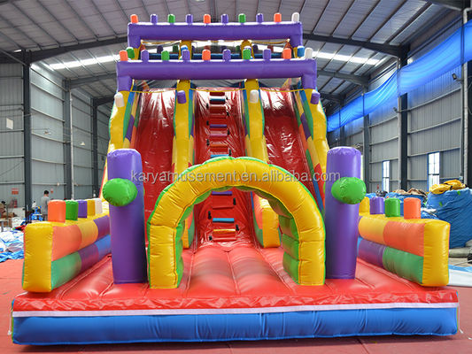 19ft breed 2 baan opblaasbare bouwblok natte en droge glijbaan voor kinderen park feest buiten