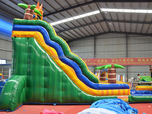 32ft Jumbo Palm Tree opblaasbare zonnewaterglijbaan met kinderen spelen zwembad en sprongglijbaan