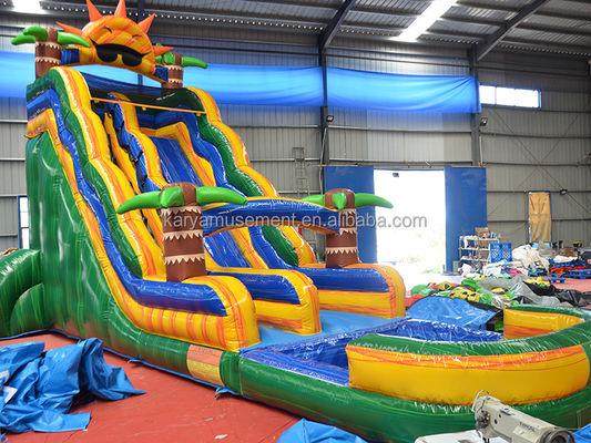 32ft Jumbo Palm Tree opblaasbare zonnewaterglijbaan met kinderen spelen zwembad en sprongglijbaan