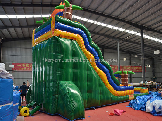 32ft Jumbo Palm Tree opblaasbare zonnewaterglijbaan met kinderen spelen zwembad en sprongglijbaan