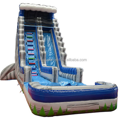 Hoogwaardige 29ft commerciële achtertuin Grijze Marmeren opblaasbare waterslide met zwembad