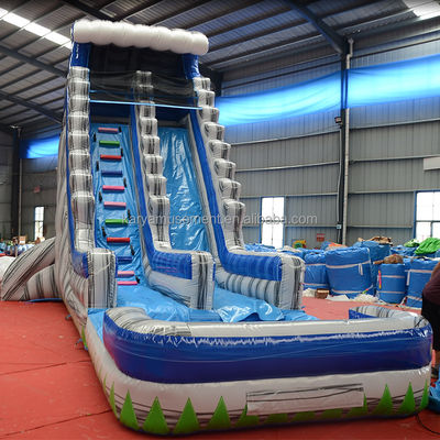 Hoogwaardige 29ft commerciële achtertuin Grijze Marmeren opblaasbare waterslide met zwembad