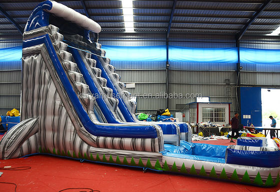 Hoogwaardige 29ft commerciële achtertuin Grijze Marmeren opblaasbare waterslide met zwembad