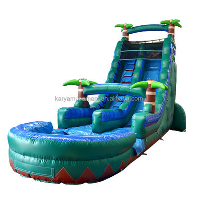 29ft Tropical Jump Waterslide Pool Commerciële achtertuin Big Palm Water Slide met zwembad