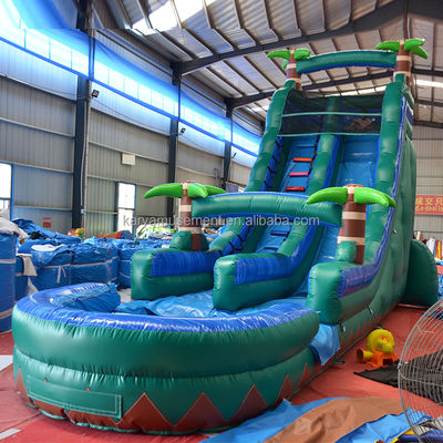29ft Tropical Jump Waterslide Pool Commerciële achtertuin Big Palm Water Slide met zwembad