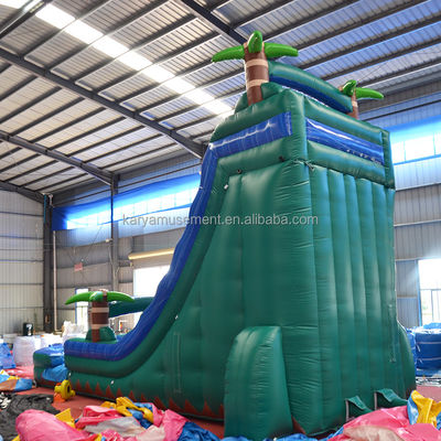 29ft Tropical Jump Waterslide Pool Commerciële achtertuin Big Palm Water Slide met zwembad