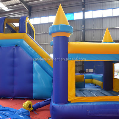 Aanpassen Accepteerde PVC Vinyl Tarpaulin opblaasbaar springkasteel met zwembad en glijbaan