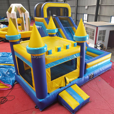 Aanpassen Accepteerde PVC Vinyl Tarpaulin opblaasbaar springkasteel met zwembad en glijbaan