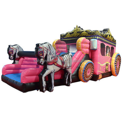 Beste pvc prinses wagen uitsmijter huis combo opblaasbare sprong glijbaan roze met blazer