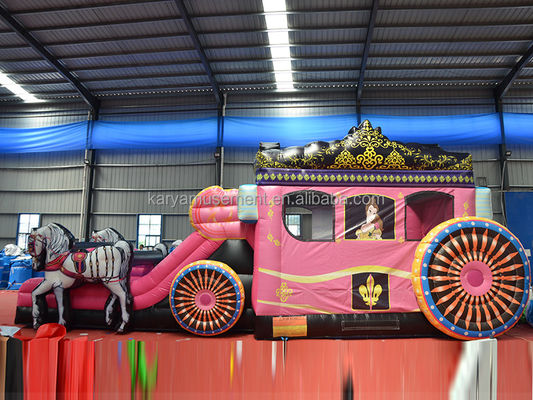 Beste pvc prinses wagen uitsmijter huis combo opblaasbare sprong glijbaan roze met blazer