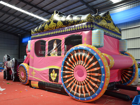 Beste pvc prinses wagen uitsmijter huis combo opblaasbare sprong glijbaan roze met blazer